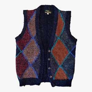 Vintage Argyle Knit Vest with Button Front by Chego International